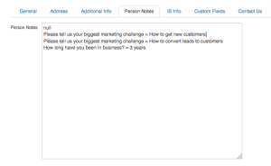 Infusionsoft custom data in Person Notes